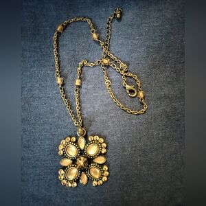 3 for💲25🌟fancy brown & orange gem stone necklace antique brass boho